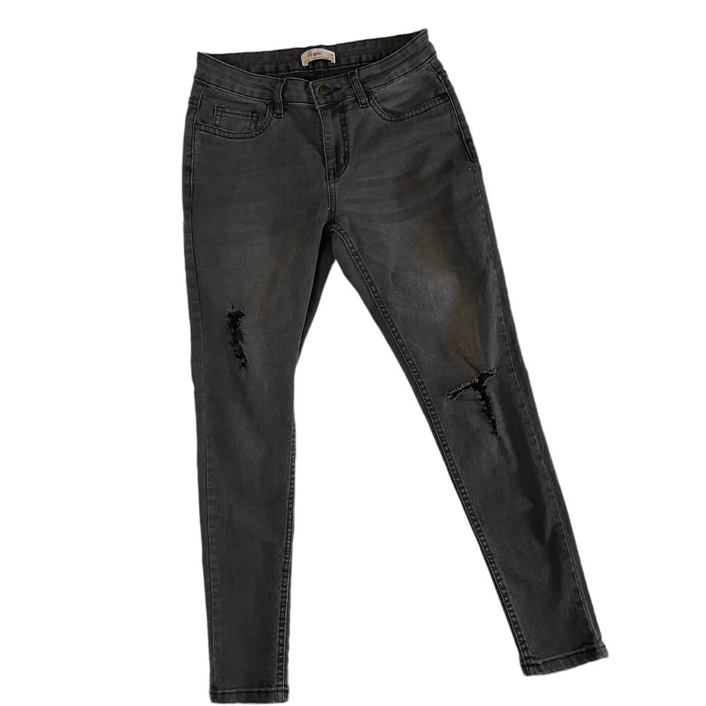 People Authentic Handcrafted Denim Distressed Skinny Jeans in Dark Gray Sz 28